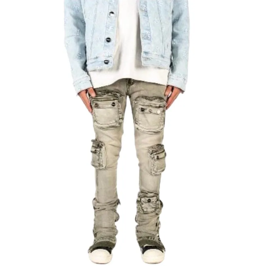 Pheelings "Journey To Greatness" Cargo Flare Stack Denim (Olive/Sand)