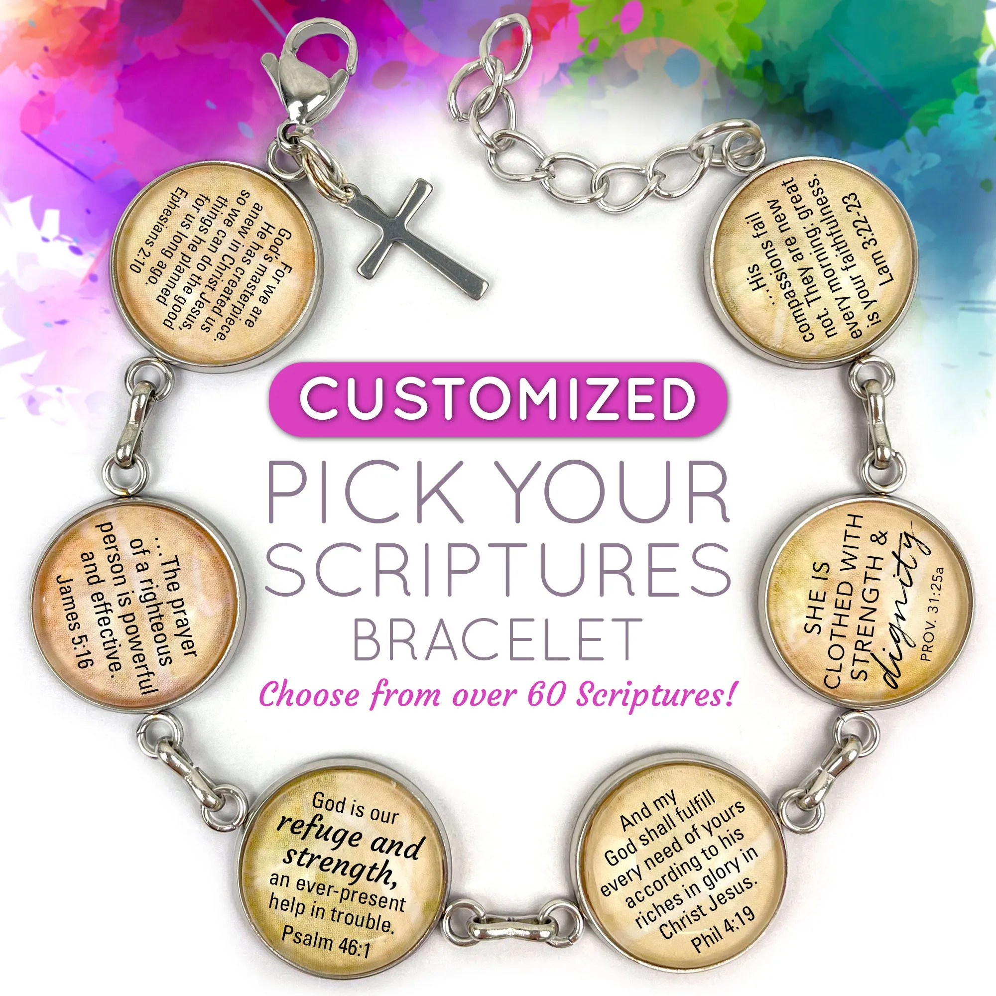 Pick Your Own Scriptures Bracelet - Customized Stainless Steel Bible Verse Charm Bracelet