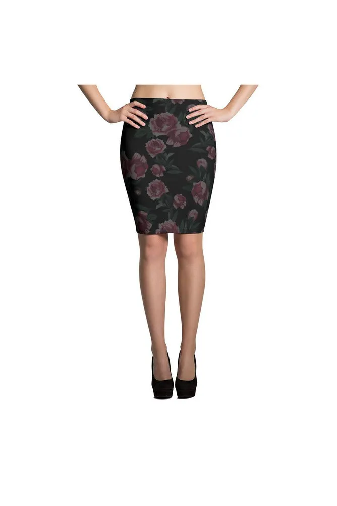 Pink Roses in the Mist Pencil Skirt