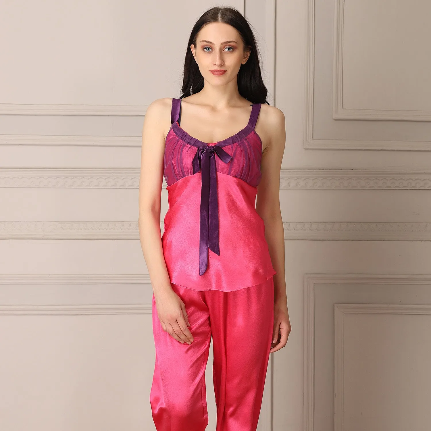 Pink Satin Night suit with Robe