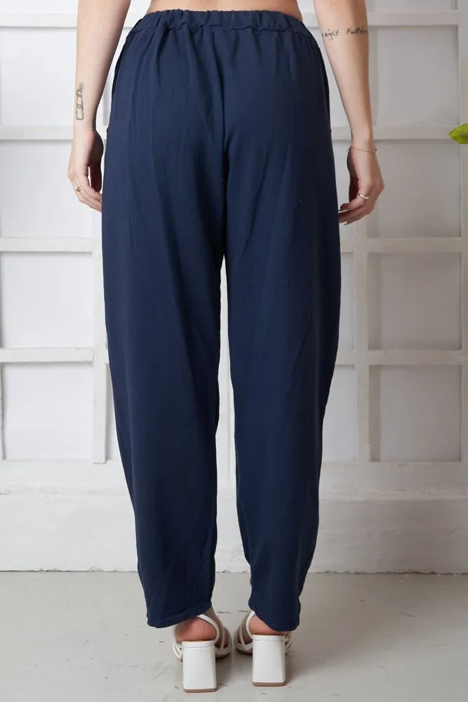 Plain Pocket Button Detail Cotton Trousers