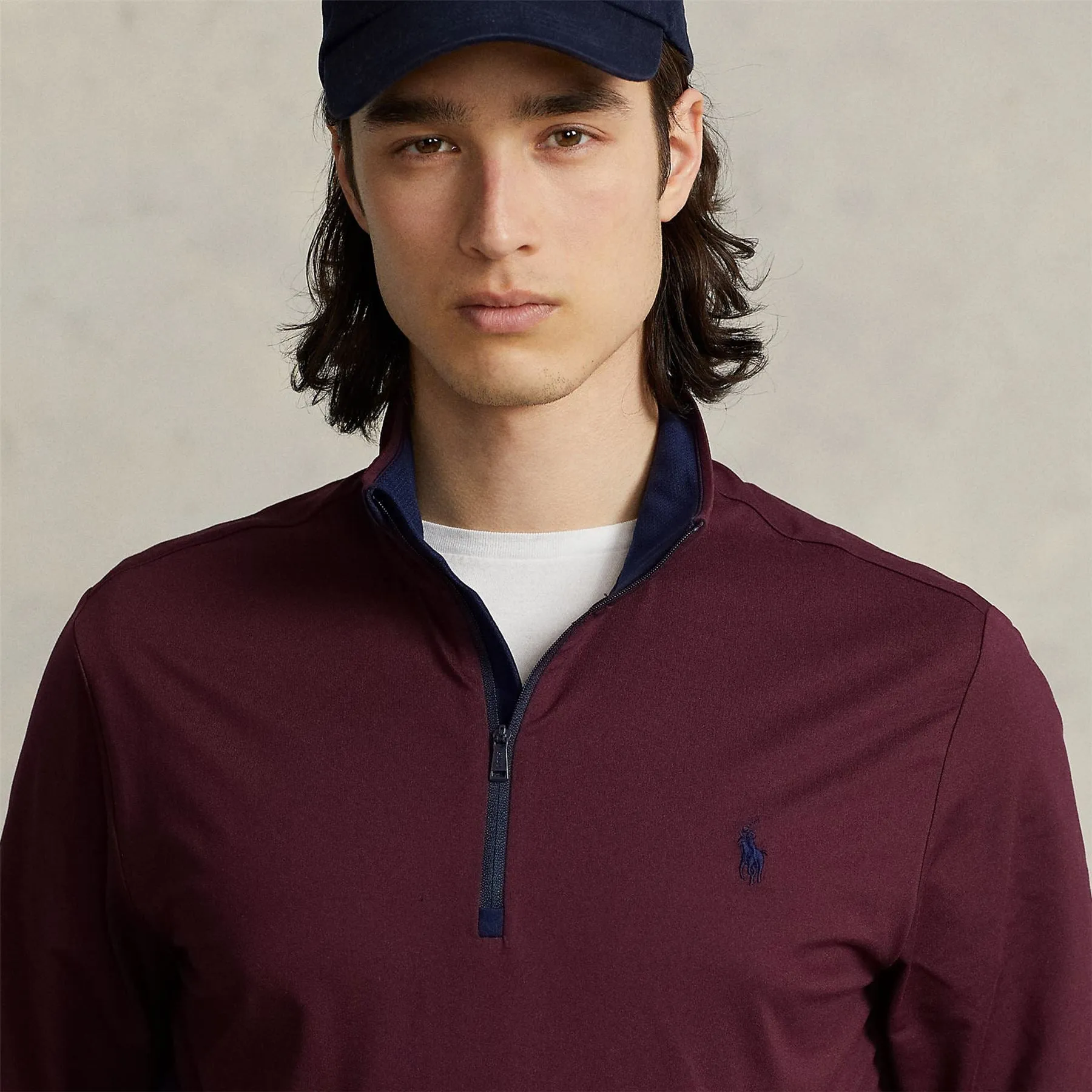 Polo Golf Stretch Jersey Quarter Zip Mid Layer Harvard Wine - AW23