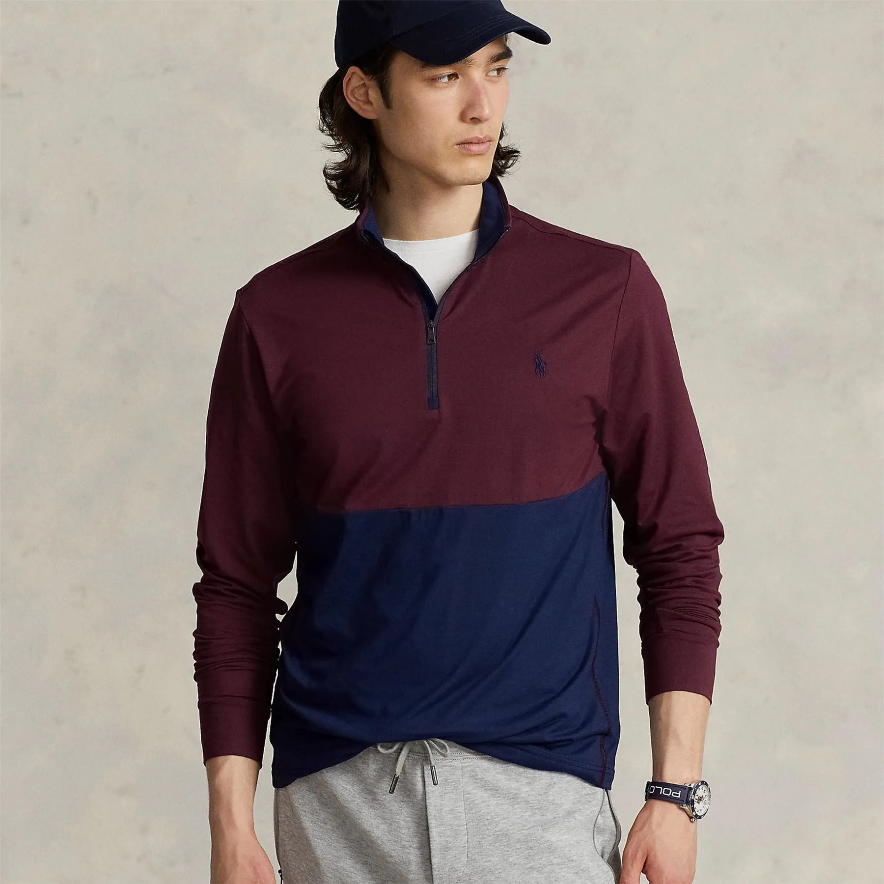 Polo Golf Stretch Jersey Quarter Zip Mid Layer Harvard Wine - AW23