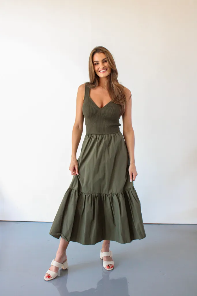 Positano Paradise Midi Dress in Olive