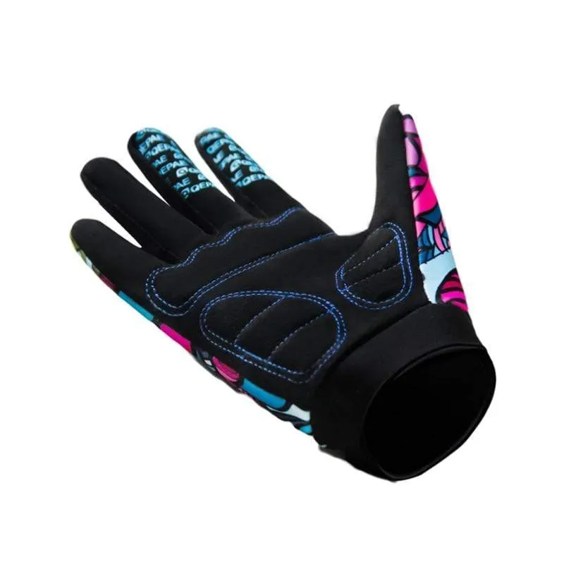 Print Cycling Gloves Bike Bicycle Sports Full Finger  Hiking Gloves Mesh GEL Winter Gloves Women