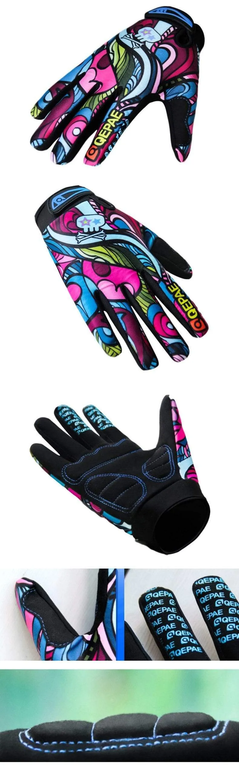 Print Cycling Gloves Bike Bicycle Sports Full Finger  Hiking Gloves Mesh GEL Winter Gloves Women