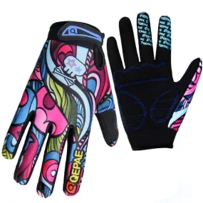 Print Cycling Gloves Bike Bicycle Sports Full Finger  Hiking Gloves Mesh GEL Winter Gloves Women