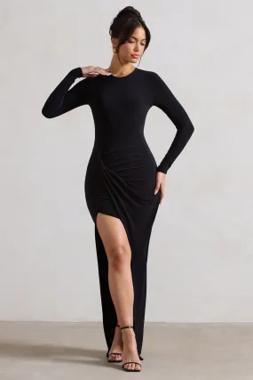 Rebekah | Black Long-Sleeve Wrap Maxi Dress