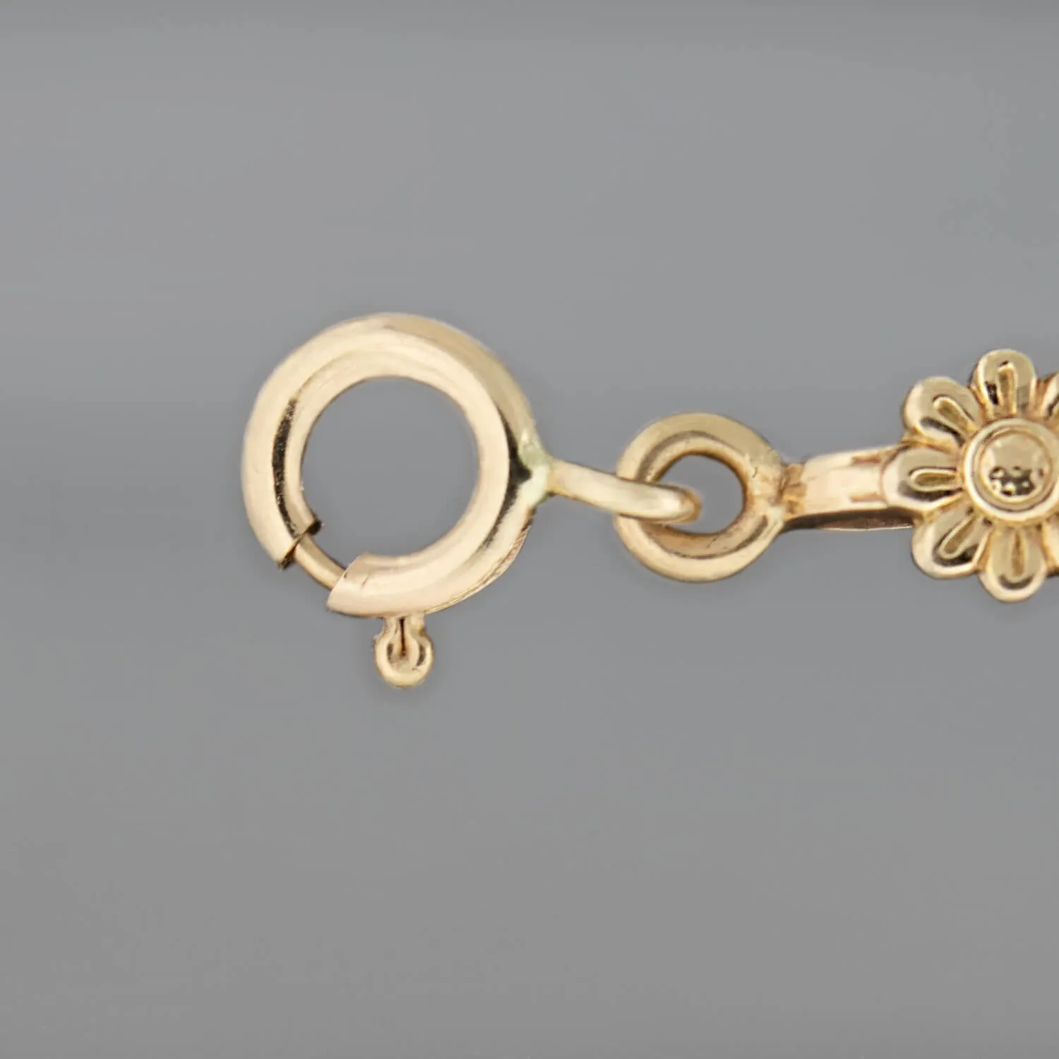 Retro 14k Gold Moonstone Flower Link Bracelet