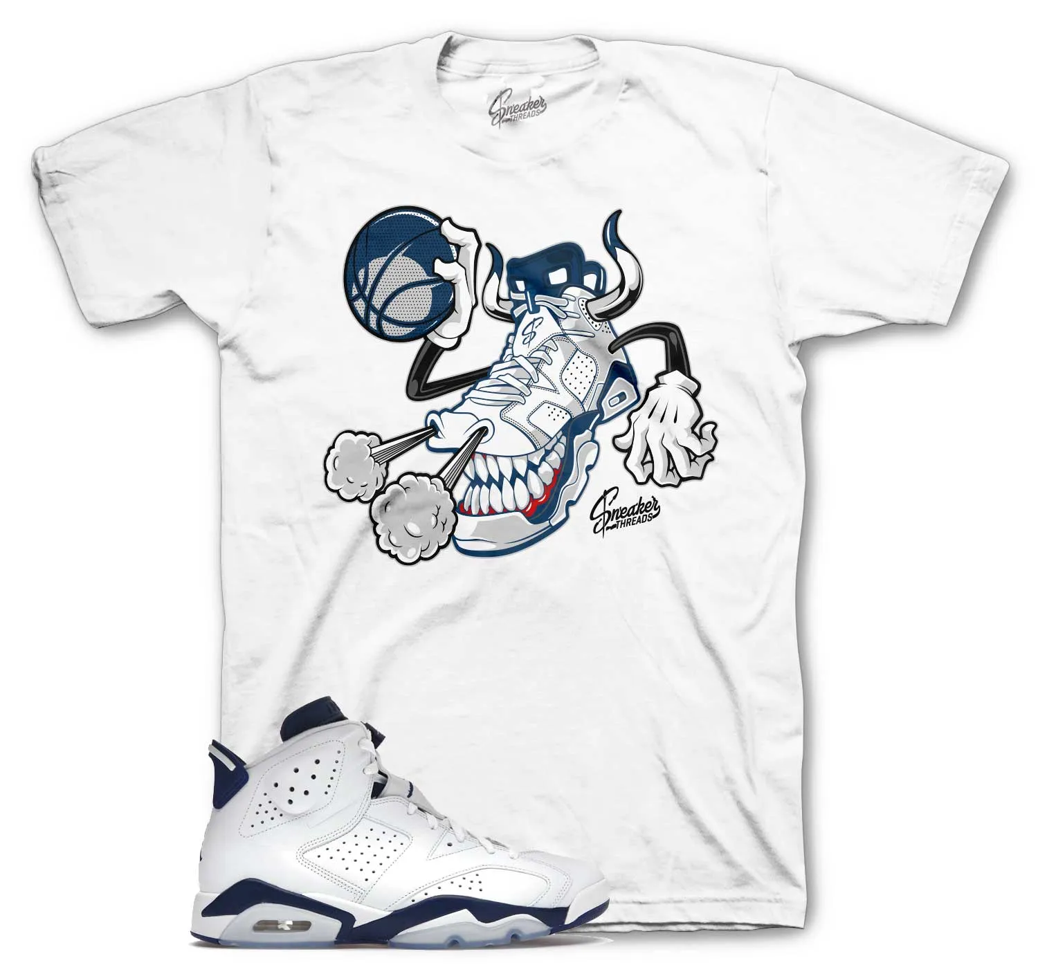 Retro 6 Midnight Navy Shirt - Fly Kicks - White