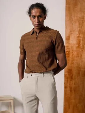 Riccardo Knit Polo Tee - Coffee Quarter-Zip