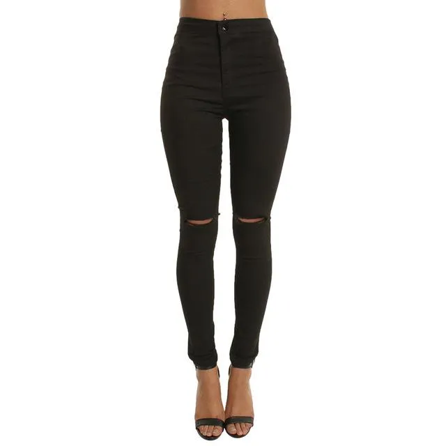 Ripped Casual Slim Hole Long Zippers Jeans