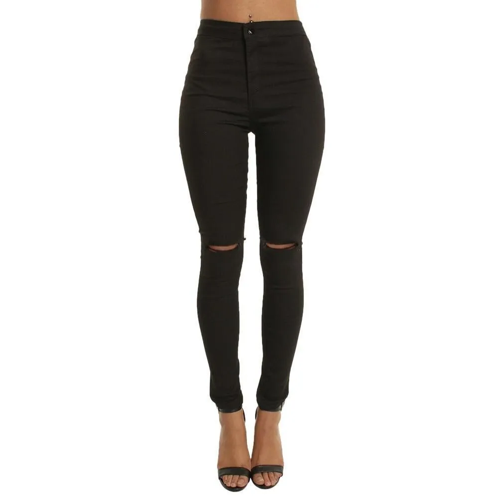 Ripped Casual Slim Hole Long Zippers Jeans