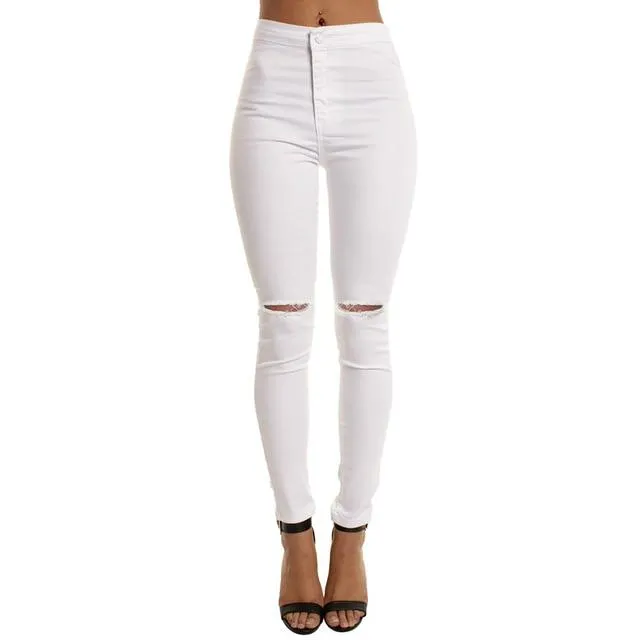 Ripped Casual Slim Hole Long Zippers Jeans