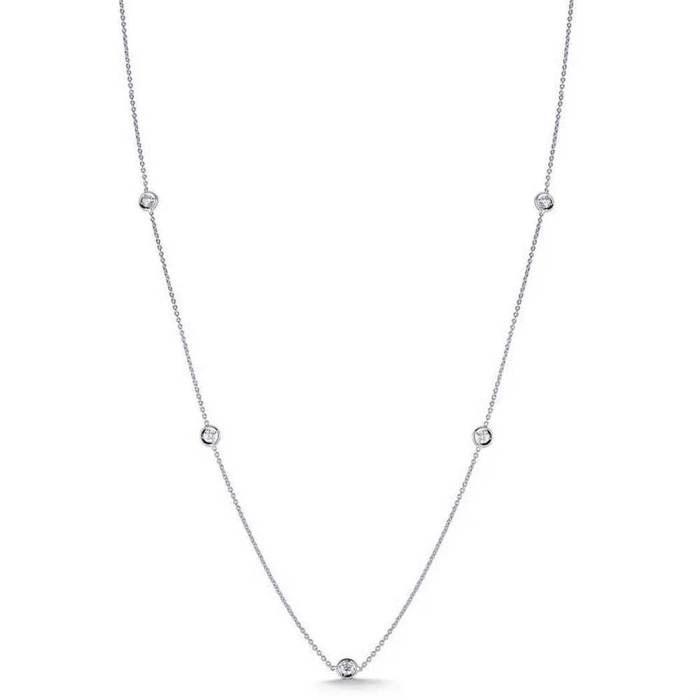 Roberto Coin 18 Karat White Gold Diamond By The Inch 5 Station Necklace