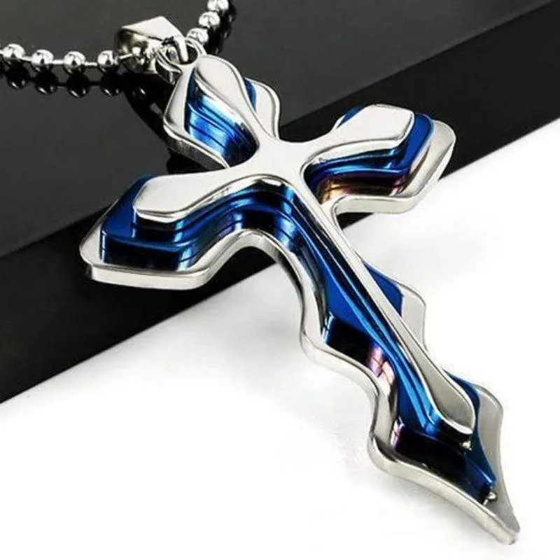 Rock n Roll God Blue Cross Unisex Necklace