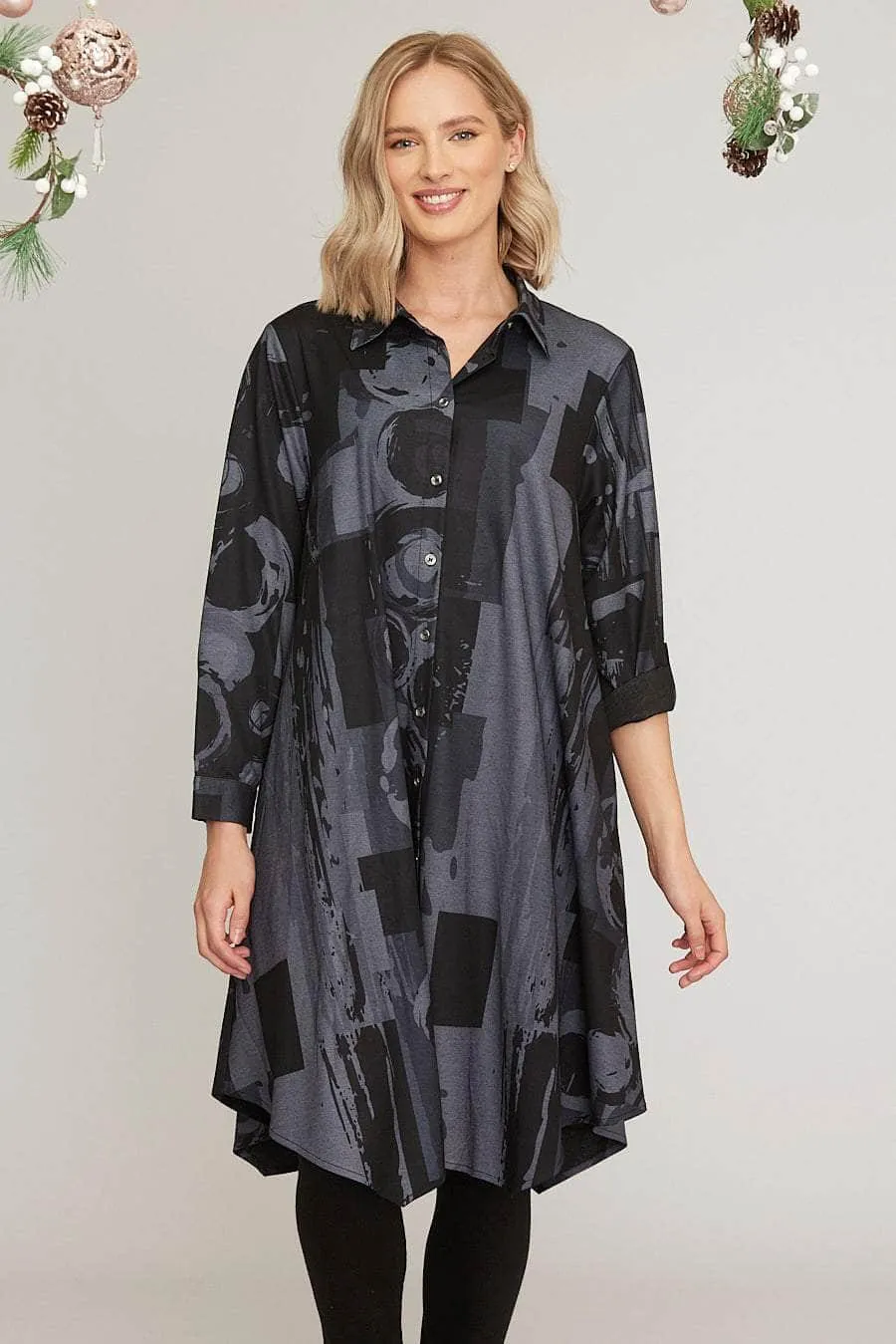 Saloos Abstract Print Button Through Shirt Dress