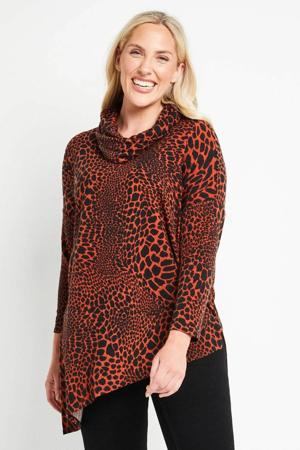 Saloos Animal Print Criss-Cross Hemline Top