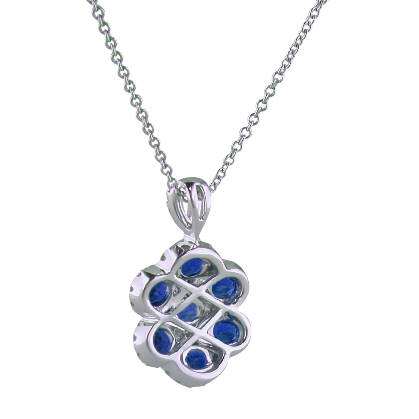 Sapphire & Diamond Criss Cross Pendant Necklace 18K White Gold