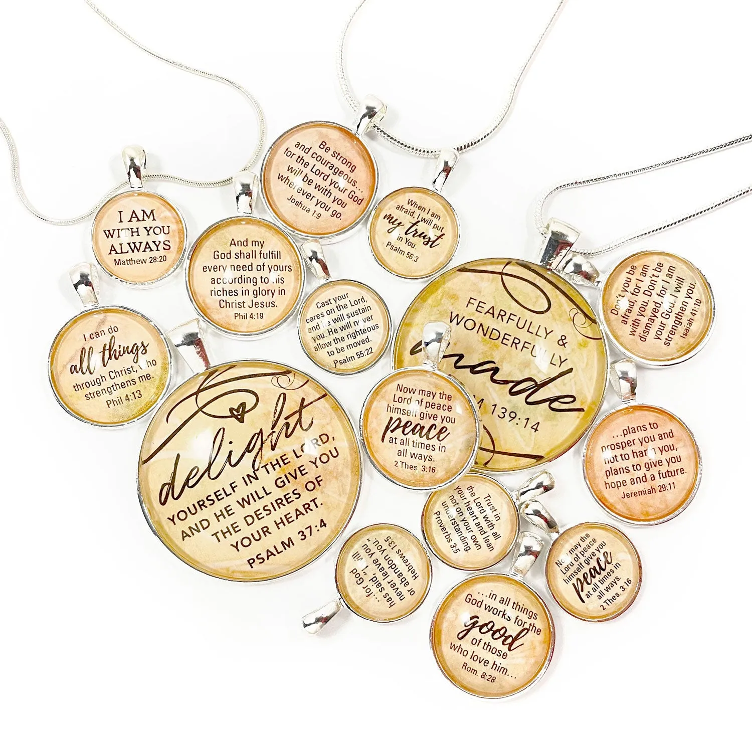 Scripture Necklace – Silver-Plated Bible Verse Pendant Necklace - Christian Jewelry - 3 Sizes (16mm, 20mm, 38mm)