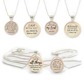 Scripture Necklace – Silver-Plated Bible Verse Pendant Necklace - Christian Jewelry - 3 Sizes (16mm, 20mm, 38mm)