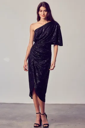 Sequin One Shoulder Wrap Dress