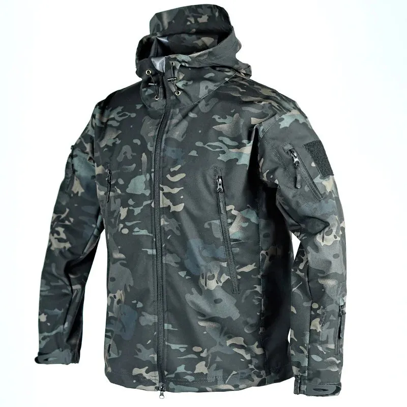 Shark Skin Jacket Men's Hooded Multi Pocket Zipper Tactical Coat Outdoor Special Forces Combat Windproof Waterproof Top