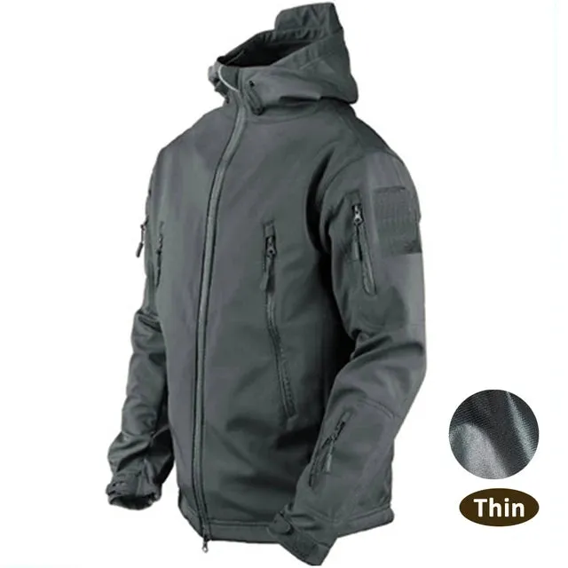 Shark Skin Jacket Men's Hooded Multi Pocket Zipper Tactical Coat Outdoor Special Forces Combat Windproof Waterproof Top