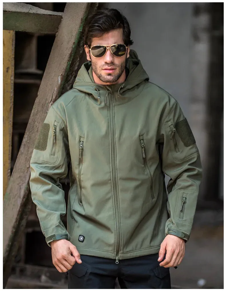 Shark Skin Jacket Men's Hooded Multi Pocket Zipper Tactical Coat Outdoor Special Forces Combat Windproof Waterproof Top