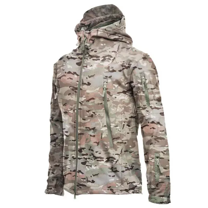 Shark Skin Jacket Men's Hooded Multi Pocket Zipper Tactical Coat Outdoor Special Forces Combat Windproof Waterproof Top