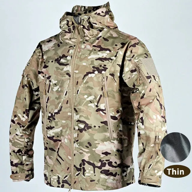 Shark Skin Jacket Men's Hooded Multi Pocket Zipper Tactical Coat Outdoor Special Forces Combat Windproof Waterproof Top