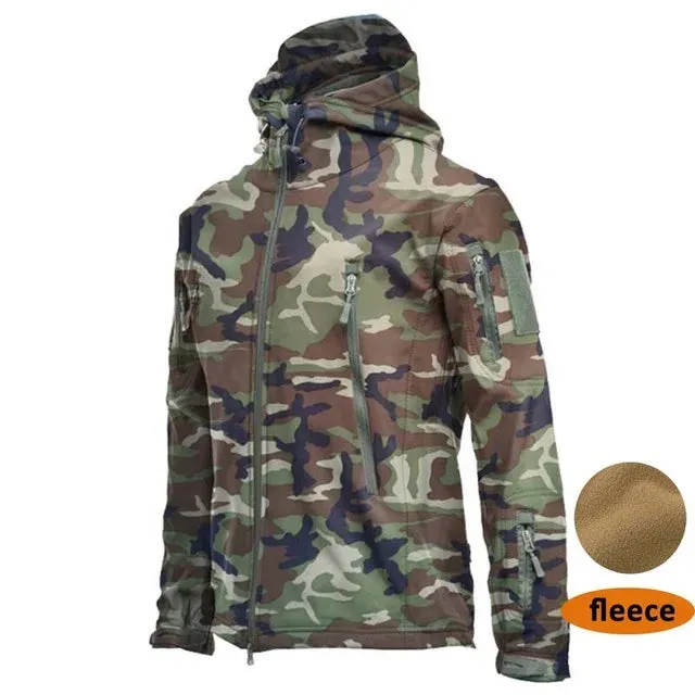 Shark Skin Jacket Men's Hooded Multi Pocket Zipper Tactical Coat Outdoor Special Forces Combat Windproof Waterproof Top