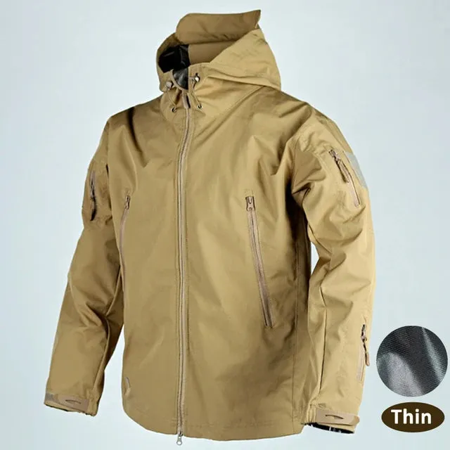 Shark Skin Jacket Men's Hooded Multi Pocket Zipper Tactical Coat Outdoor Special Forces Combat Windproof Waterproof Top