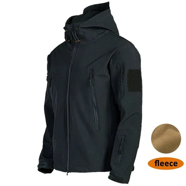 Shark Skin Jacket Men's Hooded Multi Pocket Zipper Tactical Coat Outdoor Special Forces Combat Windproof Waterproof Top