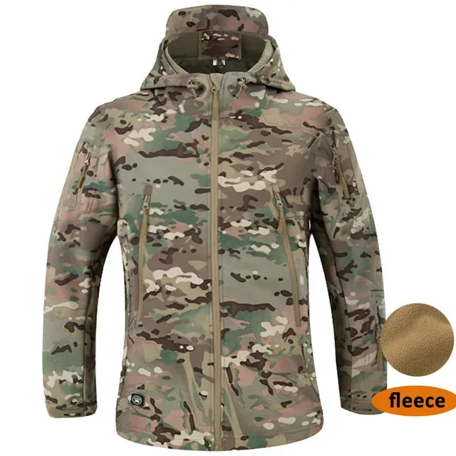 Shark Skin Jacket Men's Hooded Multi Pocket Zipper Tactical Coat Outdoor Special Forces Combat Windproof Waterproof Top