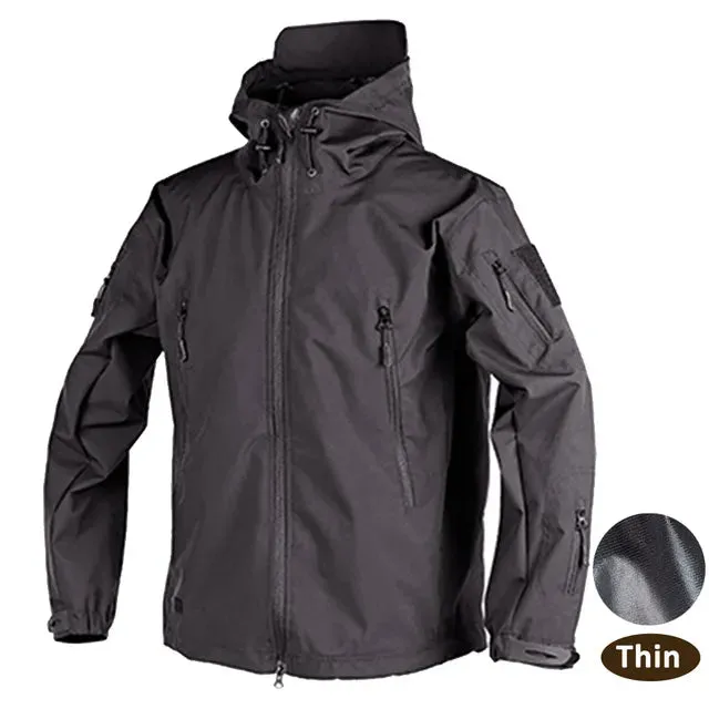 Shark Skin Jacket Men's Hooded Multi Pocket Zipper Tactical Coat Outdoor Special Forces Combat Windproof Waterproof Top