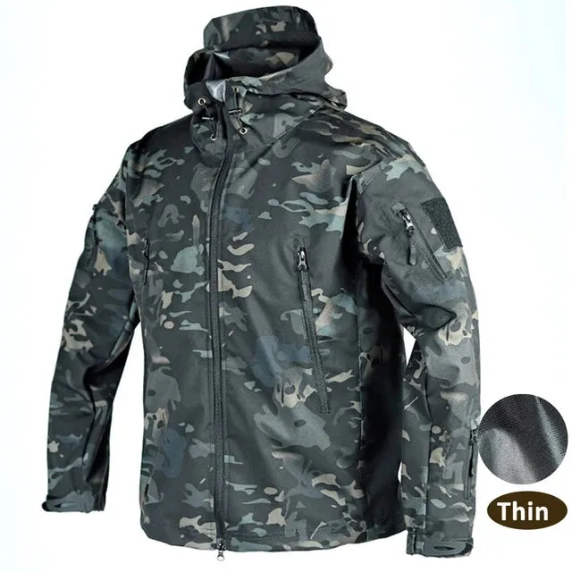 Shark Skin Jacket Men's Hooded Multi Pocket Zipper Tactical Coat Outdoor Special Forces Combat Windproof Waterproof Top