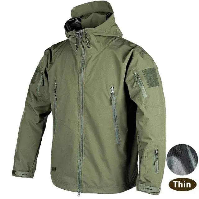 Shark Skin Jacket Men's Hooded Multi Pocket Zipper Tactical Coat Outdoor Special Forces Combat Windproof Waterproof Top