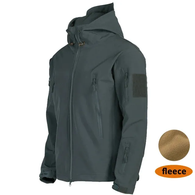 Shark Skin Jacket Men's Hooded Multi Pocket Zipper Tactical Coat Outdoor Special Forces Combat Windproof Waterproof Top