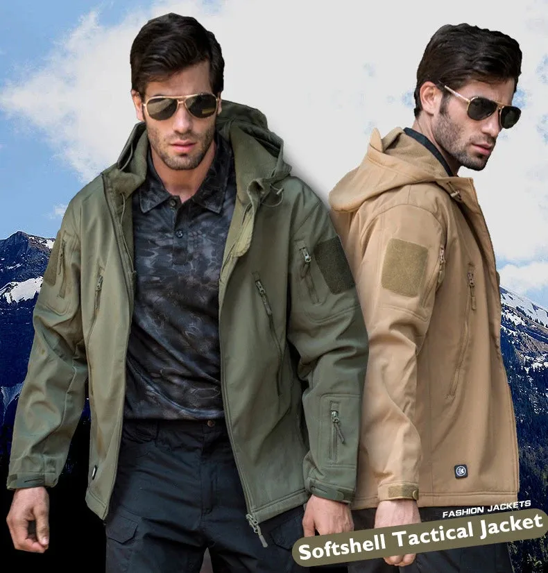 Shark Skin Jacket Men's Hooded Multi Pocket Zipper Tactical Coat Outdoor Special Forces Combat Windproof Waterproof Top