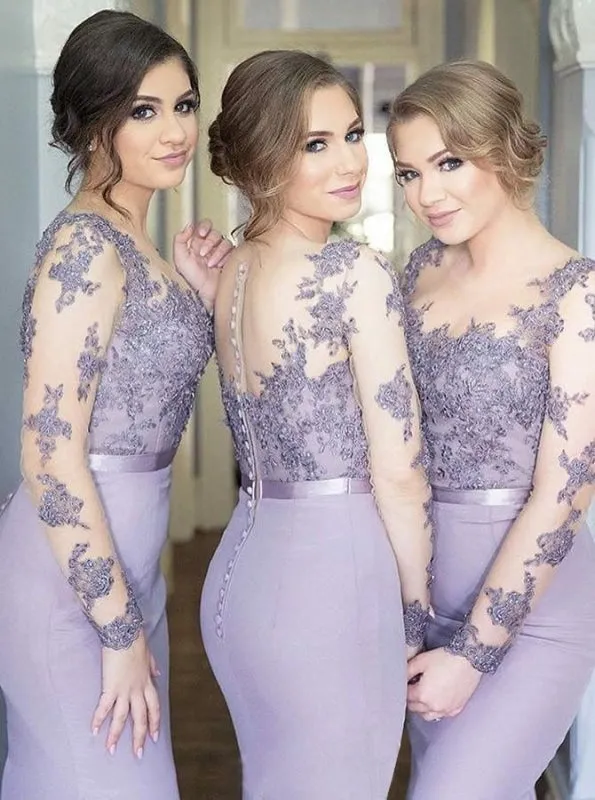 Sheath Round Neck Lavender Satin Bridesmaid Dress