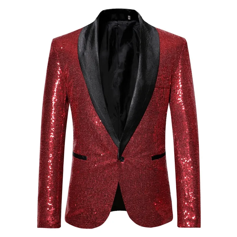 Shiny Gold Sequin Glitter Embellished Blazer Jacket Men's Nightclub Prom Suit Blazer Homme Stage Clothes For singers