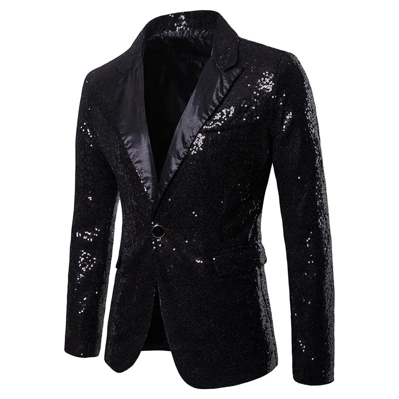 Shiny Gold Sequin Glitter Embellished Blazer Jacket Men's Nightclub Prom Suit Blazer Homme Stage Clothes For singers