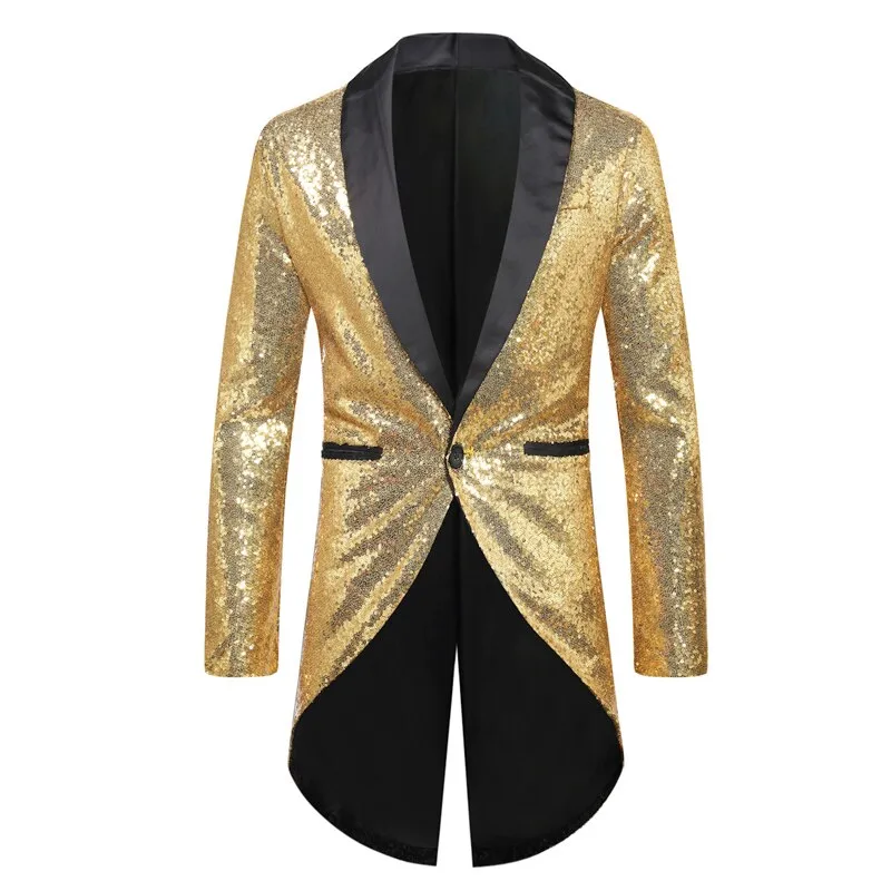 Shiny Gold Sequin Glitter Embellished Blazer Jacket Men's Nightclub Prom Suit Blazer Homme Stage Clothes For singers