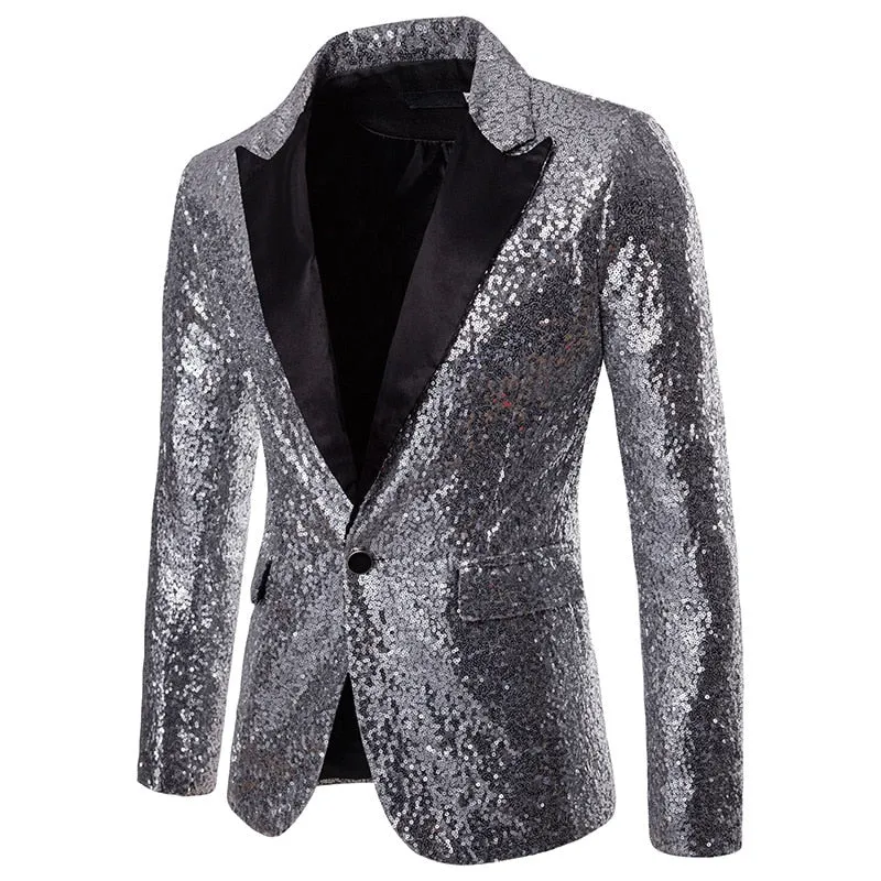 Shiny Gold Sequin Glitter Embellished Blazer Jacket Men's Nightclub Prom Suit Blazer Homme Stage Clothes For singers