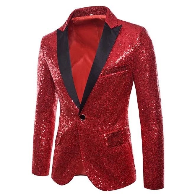 Shiny Gold Sequin Glitter Embellished Blazer Jacket Men's Nightclub Prom Suit Blazer Homme Stage Clothes For singers