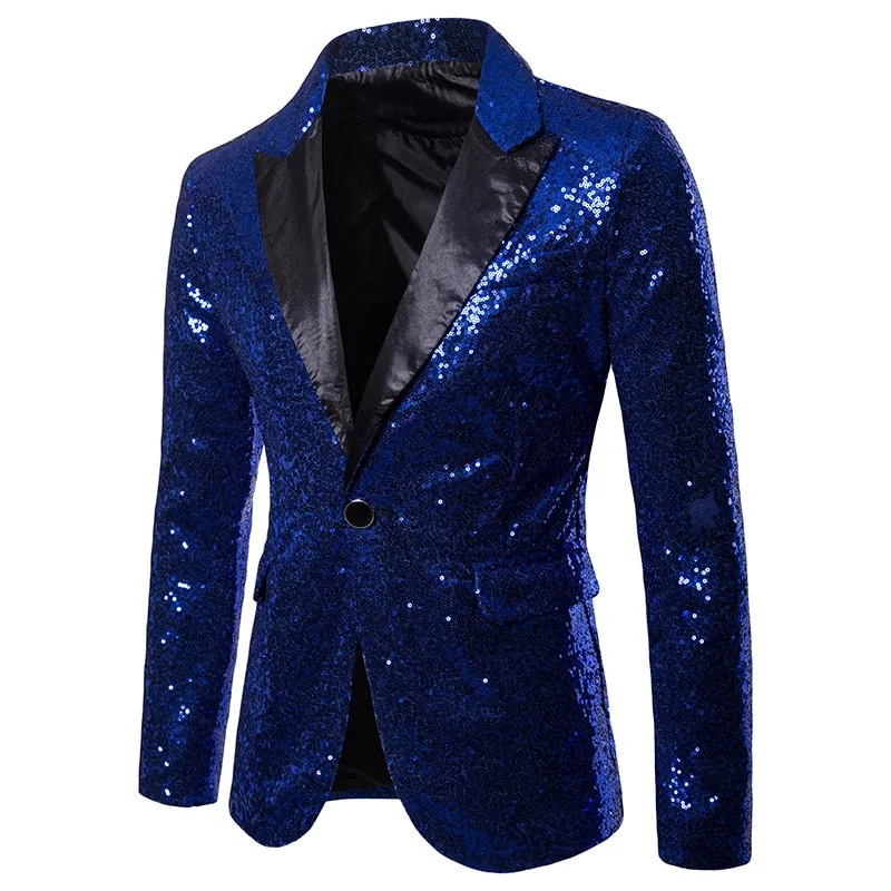 Shiny Gold Sequin Glitter Embellished Blazer Jacket Men's Nightclub Prom Suit Blazer Homme Stage Clothes For singers