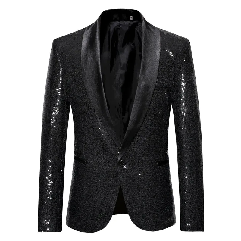 Shiny Gold Sequin Glitter Embellished Blazer Jacket Men's Nightclub Prom Suit Blazer Homme Stage Clothes For singers