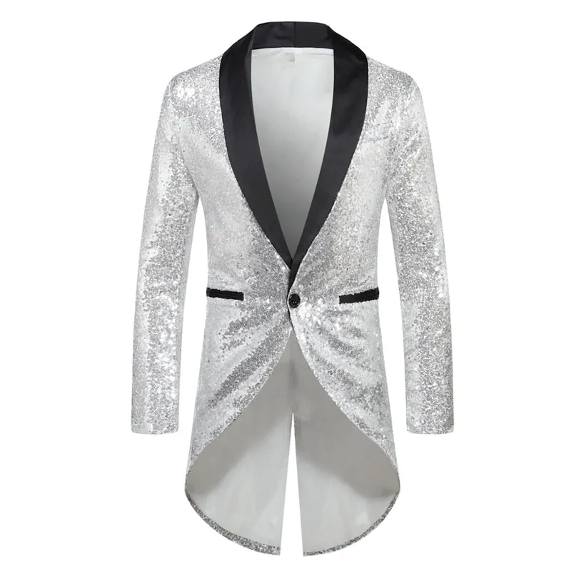 Shiny Gold Sequin Glitter Embellished Blazer Jacket Men's Nightclub Prom Suit Blazer Homme Stage Clothes For singers