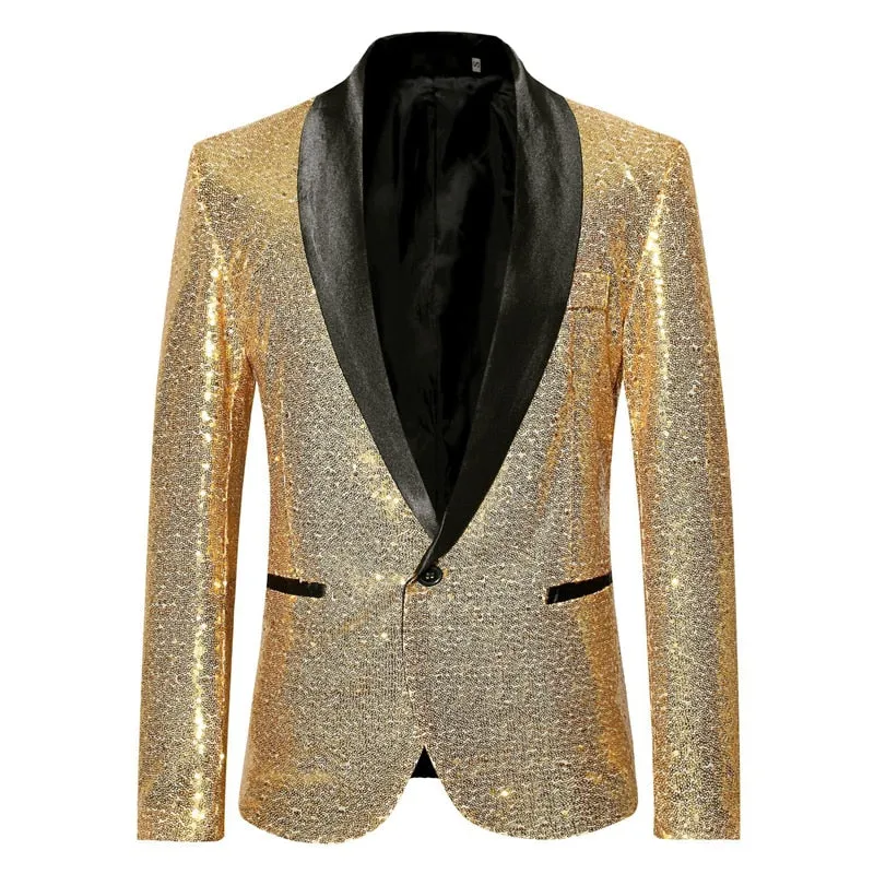 Shiny Gold Sequin Glitter Embellished Blazer Jacket Men's Nightclub Prom Suit Blazer Homme Stage Clothes For singers